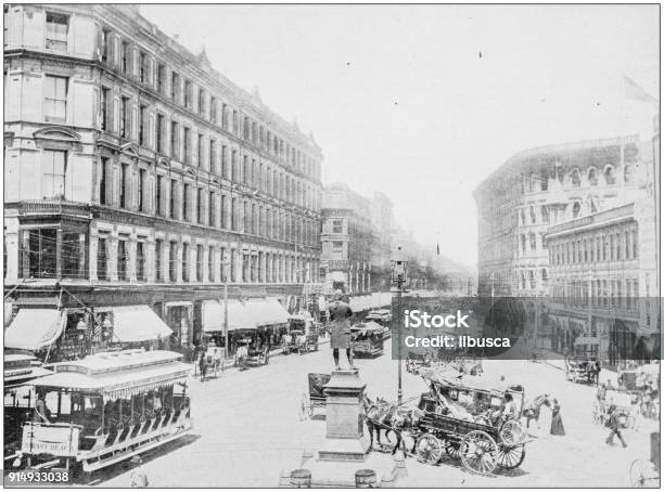 Antique Photograph Of Boston Massachusetts Usa Washington Street Stock Illustration - Download Image Now