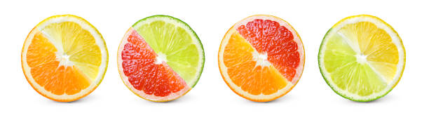 istock Citrus fruit. Mix of orange, lemon, lime, grapefruit. Slices isolated on white. Collection. 914945332