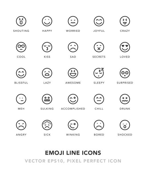 ilustraciones, imágenes clip art, dibujos animados e iconos de stock de iconos emoji línea - behavior shock human face surprise