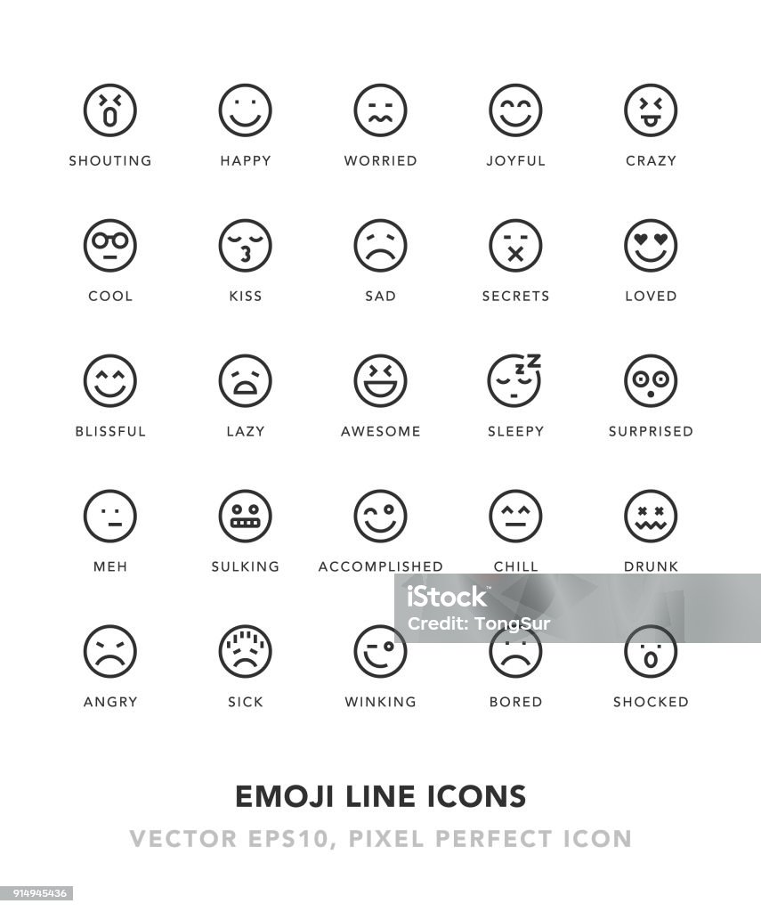 Emoji Line Icons Emoji Line Icons Vector EPS 10 File, Pixel Perfect Icons. Human Face stock vector
