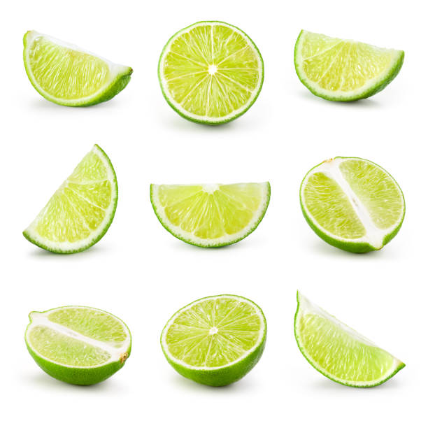 lime. lime slice isolated on white background. collection. - one slice imagens e fotografias de stock