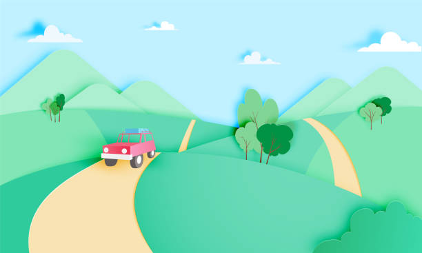 istock Road trip with car and natural pastel color scheme backgroud 914953228