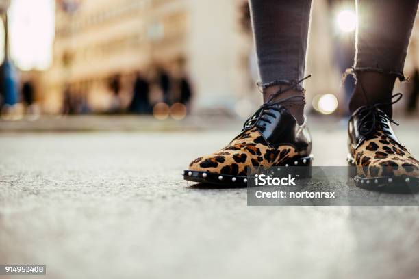 Chica De Leopardo De Impresión Zapatos Planos Foto de stock y más banco de imágenes de Calzado - Calzado, Mujeres, Pie - Anatomía