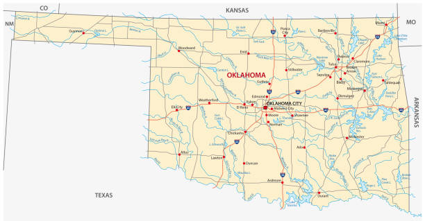 illustrazioni stock, clip art, cartoni animati e icone di tendenza di oklahoma road map - oklahoma tulsa map cartography