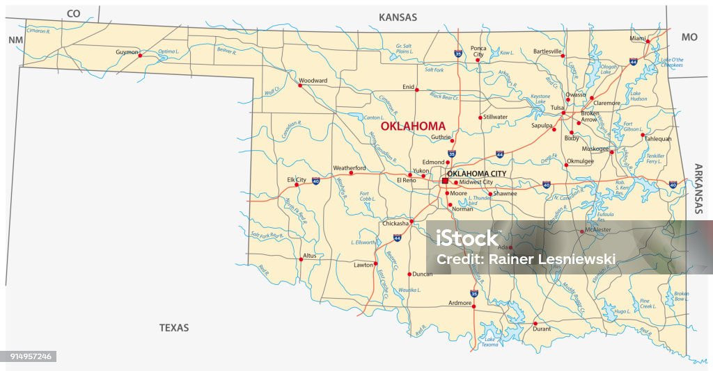 oklahoma road map oklahoma road vector map Oklahoma stock vector