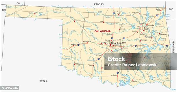 Oklahoma Road Map Stock Illustration - Download Image Now - Oklahoma, Map, Arkansas
