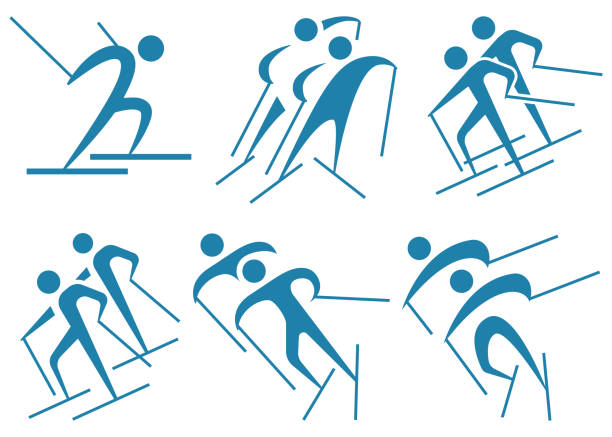 cross-country ski-symbole - nordische kombination stock-grafiken, -clipart, -cartoons und -symbole