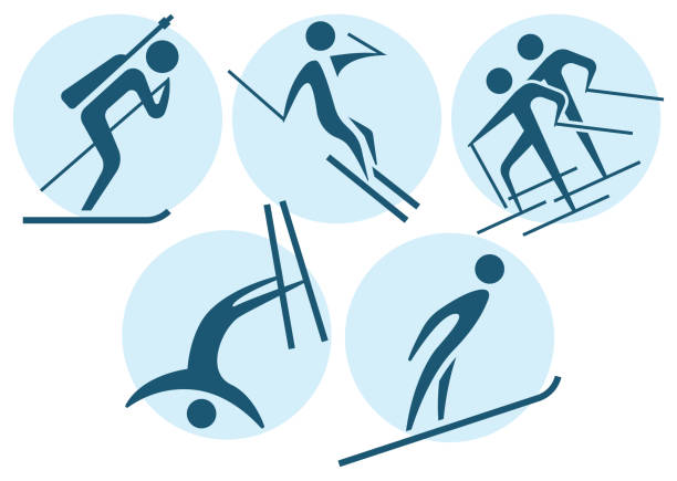 winter sport-icons set - nordische kombination stock-grafiken, -clipart, -cartoons und -symbole