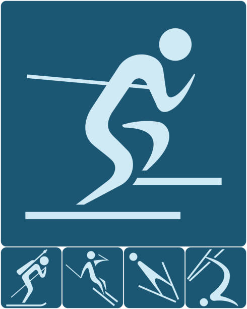 winter sport-icons set - nordische kombination stock-grafiken, -clipart, -cartoons und -symbole