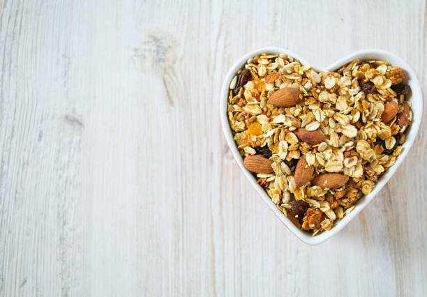 granola in a heart-shaped bowl