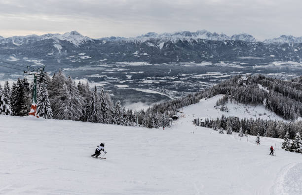 Skiing At Gerlitzen Alp Villach Carinthia Austria stock photo