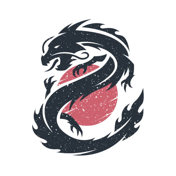 chinesische drachen auf dem hintergrund der sonne. - dragon stock-grafiken, -clipart, -cartoons und -symbole