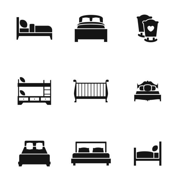 ilustraciones, imágenes clip art, dibujos animados e iconos de stock de iconos de la cama - queen size bed