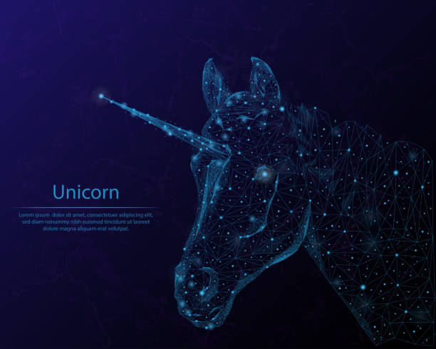 ilustraciones, imágenes clip art, dibujos animados e iconos de stock de unicornio de imagen abstracta en la forma de las constelaciones y el cielo estrellado, que consiste en puntos y líneas. - unicornio cabeza