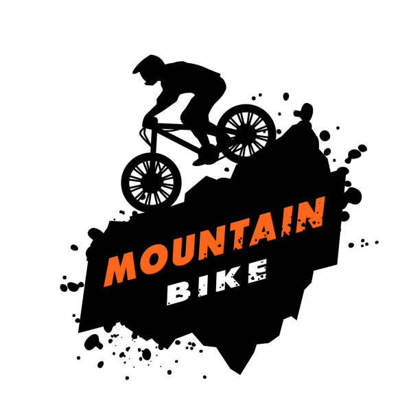 illustrazioni stock, clip art, cartoni animati e icone di tendenza di prove di mountain bike. emblema in stile grunge. - dirt stunt