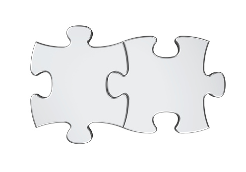 Two Puzzle Pieces isolated on white background. 3D render