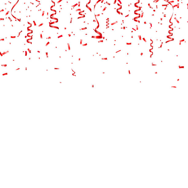 istock Christmas, Valentine s day red confetti with ribbon on transparent background. Falling shiny confetti glitters. Festive party design elements 914972862