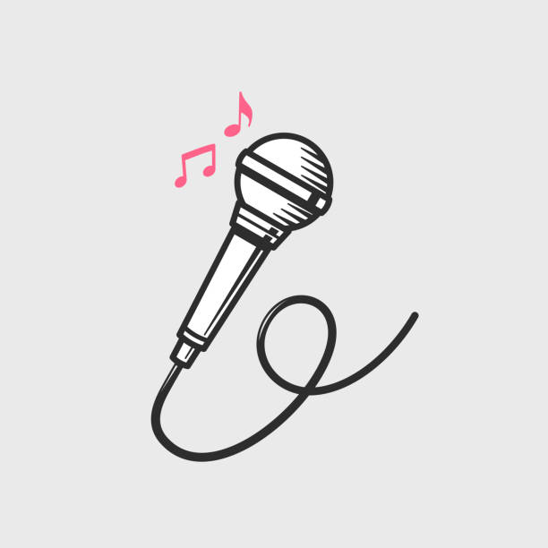 Microphone Microphone icon with music notes vector illustration karaoke stock illustrations
