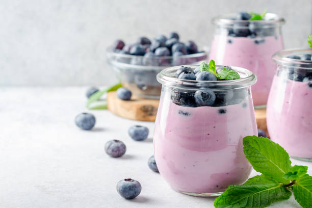 istock Blueberry yogurt with blueberries and mint 914973534