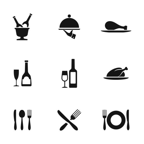 ilustraciones, imágenes clip art, dibujos animados e iconos de stock de iconos de vector de comida - cooking clothing foods and drinks equipment