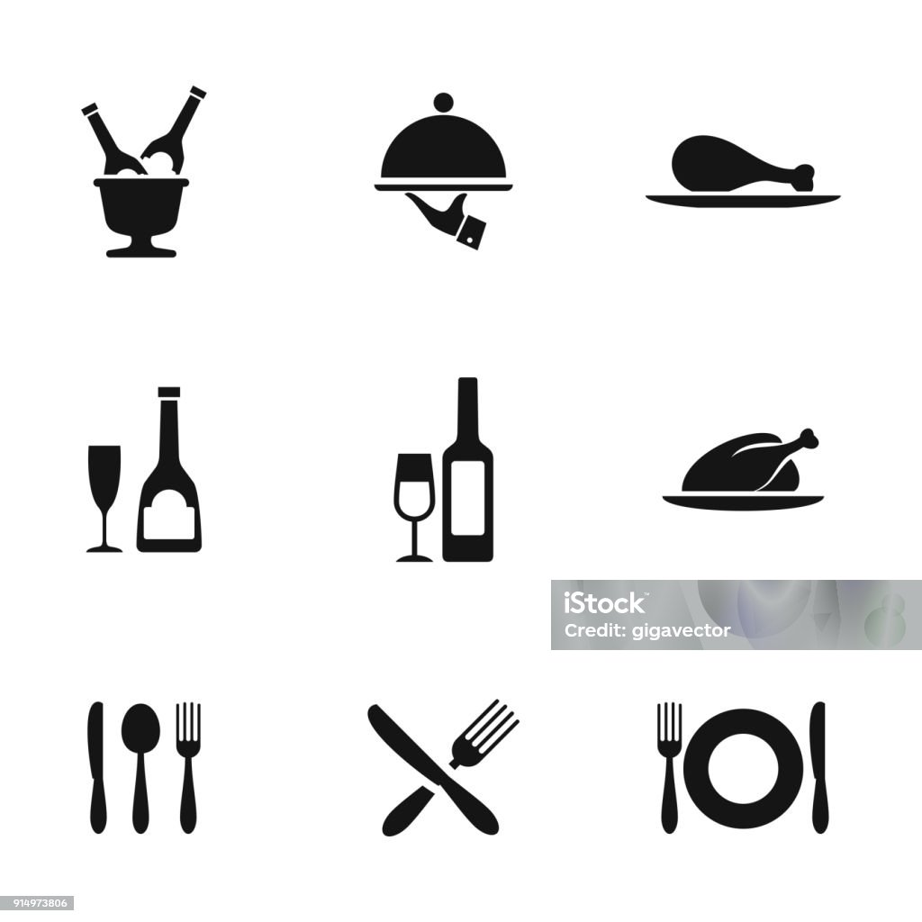 Food vector icons Food vector icons. Simple illustration set of 9 food elements, editable icons, can be used in logo, UI and web design Icon Symbol stock vector