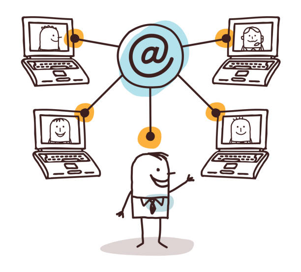 Cartoon Business People and Video Conference Cartoon Business People and Video Conference political joke stock illustrations