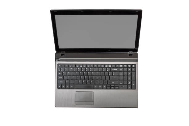 istock Laptop with blank screen isolated on white background. Top view. 914974916