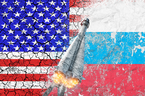 Conflict between the United States of America and Russia. Cold war. Rocket launch. Tensions. Truce.
