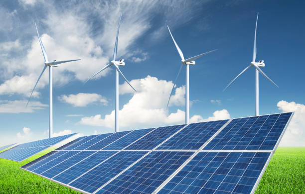 istock Solar panel  and wind power station. Ecological energy concept and idea 914978838