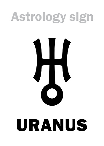 Astrology Alphabet: URANUS (Herschel), higher global planet. Hieroglyphics character sign (single symbol).