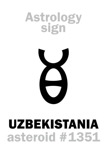 ilustrações de stock, clip art, desenhos animados e ícones de astrology alphabet: uzbekistania, asteroid #1351. hieroglyphics character sign (single symbol). - map the future of civilization