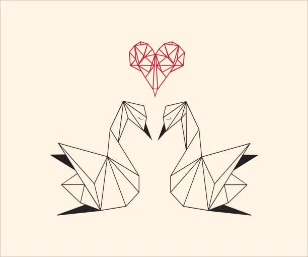 Vector illustration of Origami swans valentines