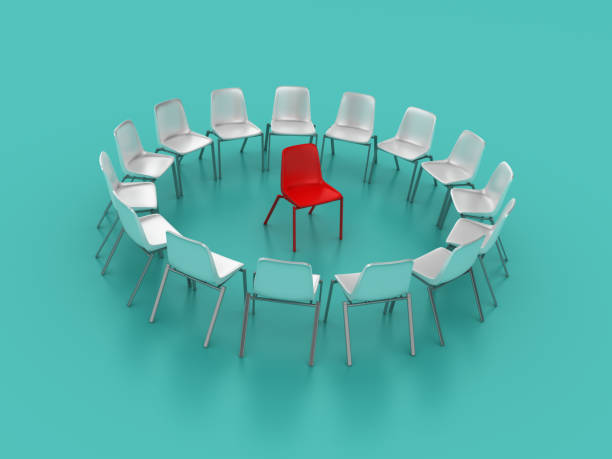 istock Circle of Chairs One Red - 3D Rendering 914982430