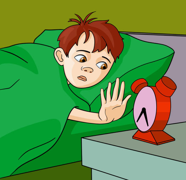 boy waking up vector cartoon vector art illustration