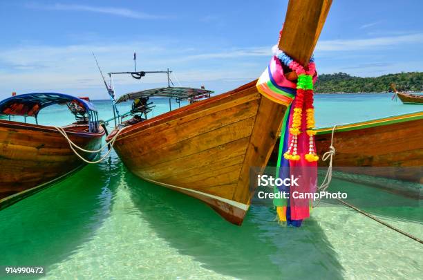 Tethered Longtails Stock Photo - Download Image Now - Andaman Sea, Asia, Bay of Water