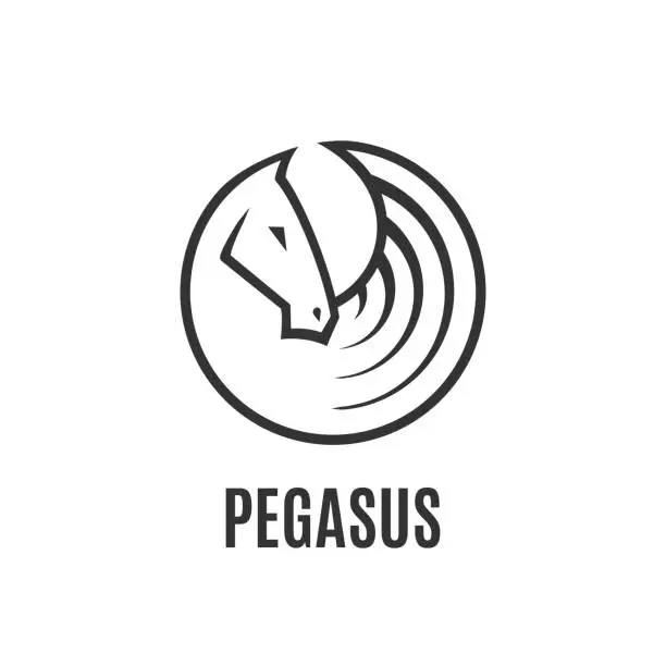 Vector illustration of Logo of pegasus. Logotype for fast delivery. Head of horse profile with wing. Simple shape isolated