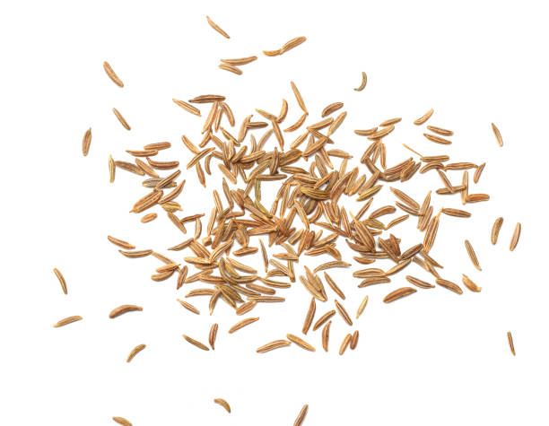 istock Cumin or caraway seeds isolated on white background. Top view 915005146
