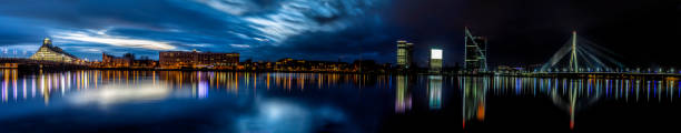 istock Riga skyline with skyscrapers and suspension bridge 915008498