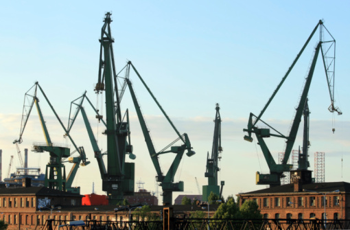 Cranes at historical shipyard in Gdansk, Poland