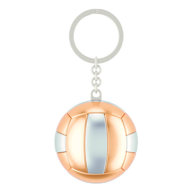 istock Keychain with volleyball ball, 3D rendering isolated on white background 915016600