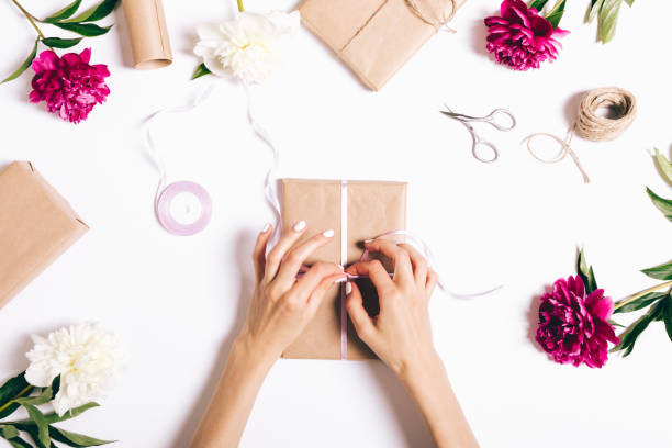 istock Top view of holiday preparation and gift wrapping 915017976