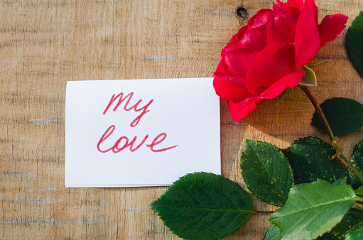 Red Rose And Notes My Love Stock Photo - Download Image Now - Anniversary,  Beauty, Birthday - iStock