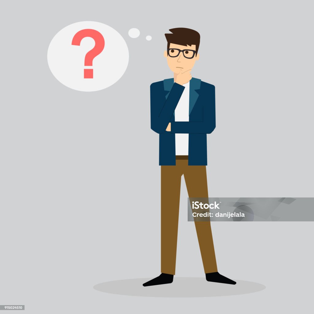 Businessman thinking. Question mark. Businessman thinking. Question mark. Vector illustration Contemplation stock vector