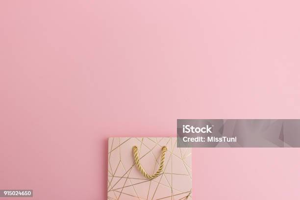 Elegant Gift Bag In Pink With Space For Text Stock Photo - Download Image Now - Shopping Bag, Shopping, Bag