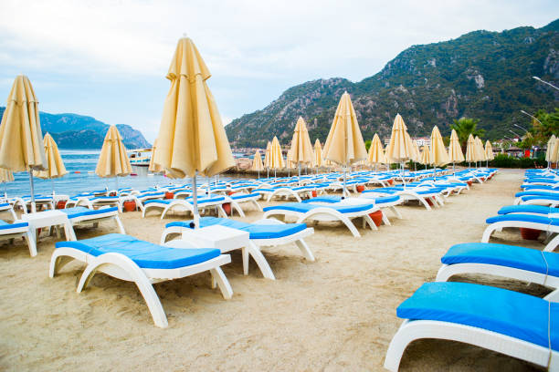 istock Sun loungers on a beach in Turkey 915037394