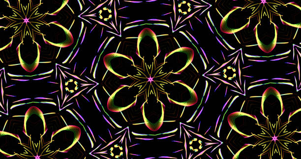 istock Kaleidoscopic Pattern On Dark Background In Vibrant Colors 915041808