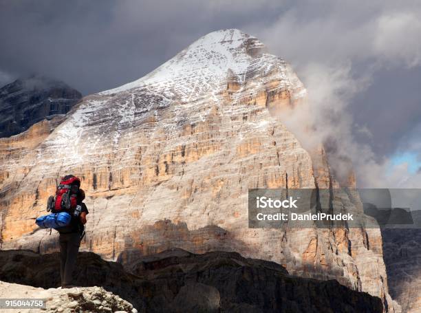 Tofana Tofano Or Le Tofane Gruppe And Tourist Stock Photo - Download Image Now - Dolomites, Italy, Cortina D'Ampezzo