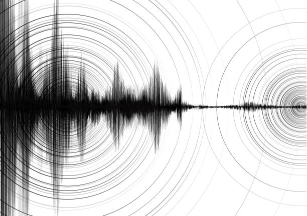 istock Energy of Earthquake Wave with Circle Vibration on White paper background,audio wave diagram concept,design for education and science,Vector Illustration. 915049292