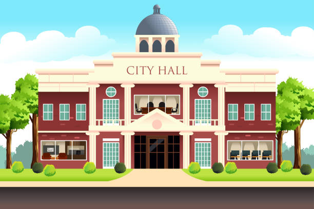 иллюстрация здания ратуши - city government town hall government building stock illustrations