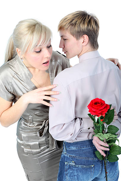istock couple with flower isolated on white 91505205